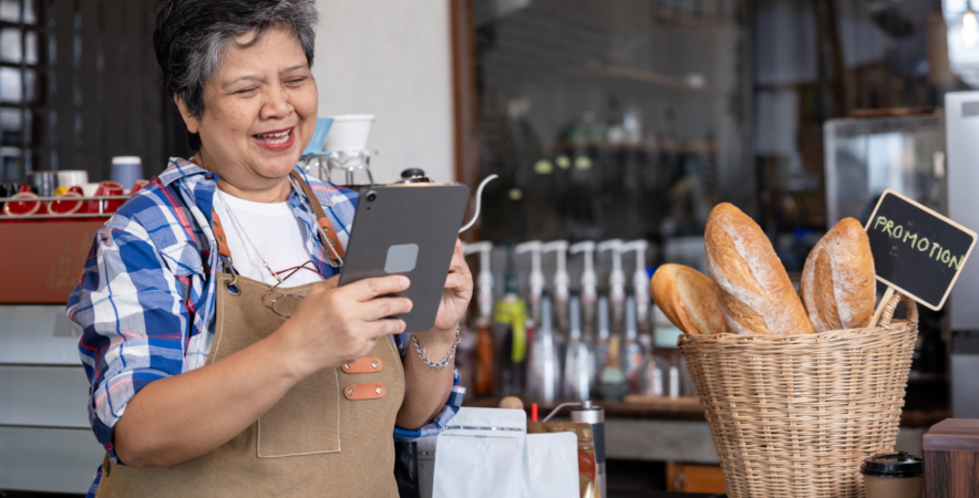 Business owner setting up a POS promotion