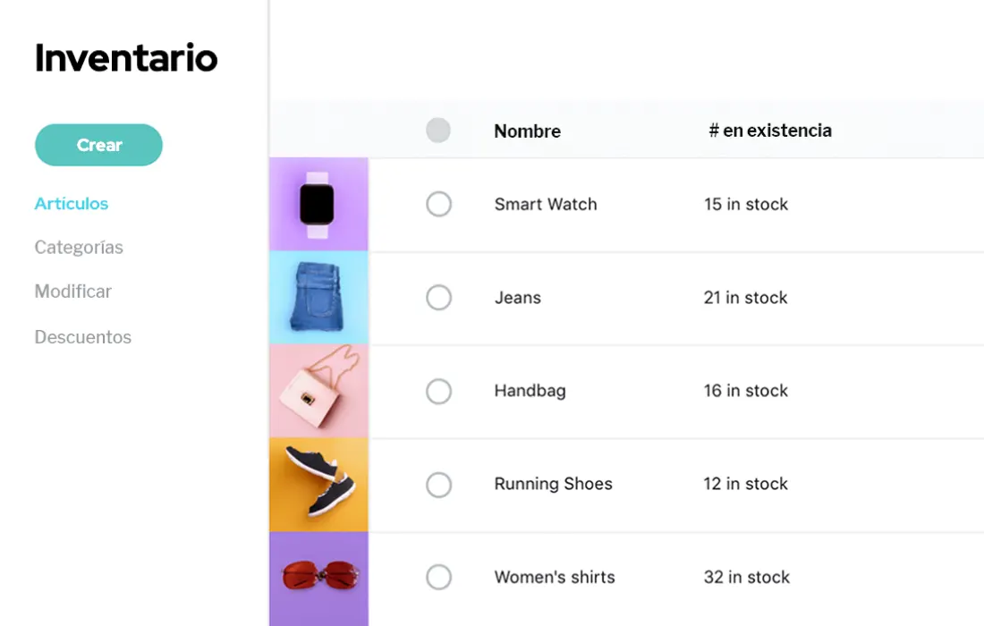 Vista de gestión de inventario